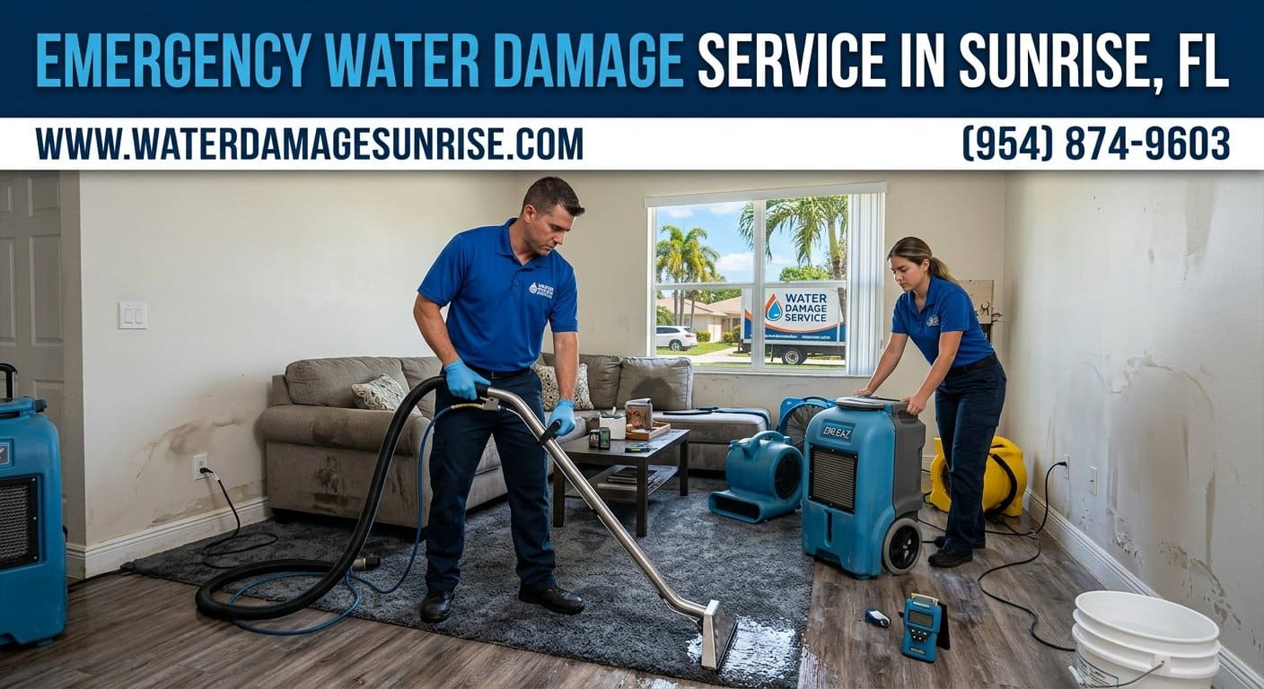 Emergency water damage technician responding in Sunrise FL 33323