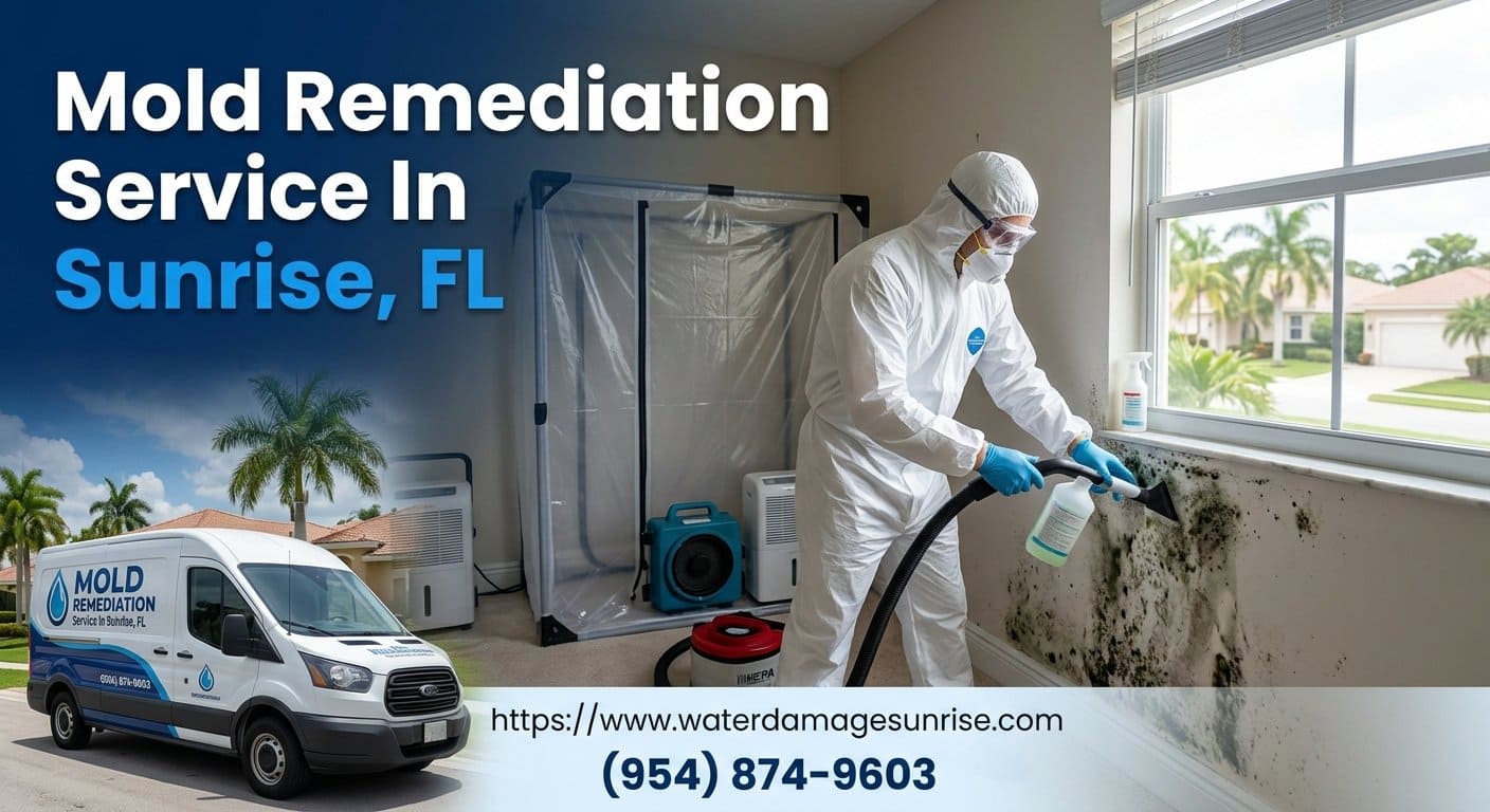 Mold remediation technician working in a Sunrise FL 33323 home